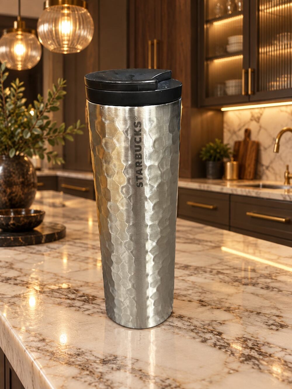 Starbucks Silver Hammered Stainless Steel Travel Tumbler 16 Oz 2019